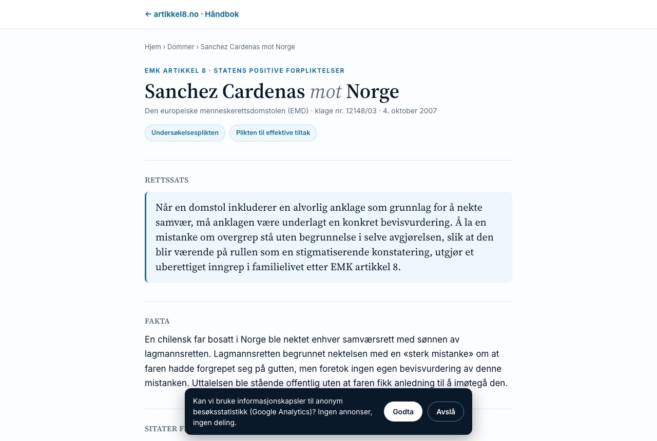 Dommeside: Sanchez Cardenas mot Norge med sammendrag, sitater og full tekst