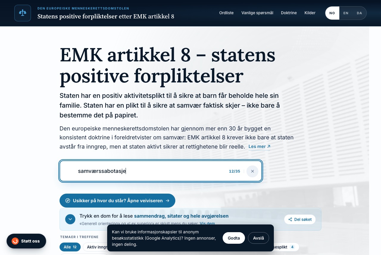Søket på artikkel8.no: «samværssabotasje» gir de 12 relevante dommene